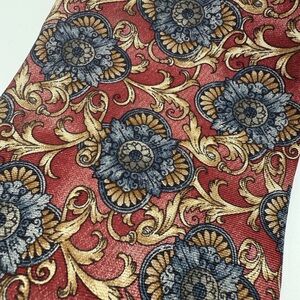 Vintage Bill Blass Silk Maroon and Blue Floral Patterned Neck Tie